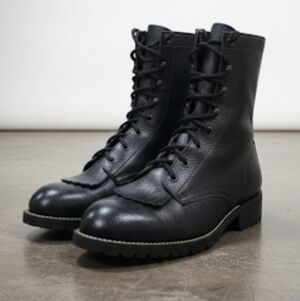 Pueblo Classic Kiltie Black Leather Grunge Moto Style Boots, Women's 8.5